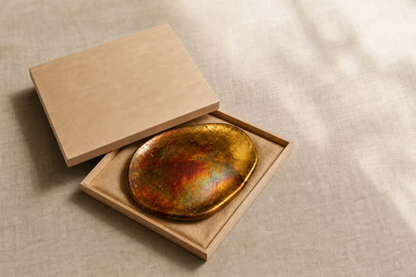 Generated editorial image based on the white porcelain leaf plate