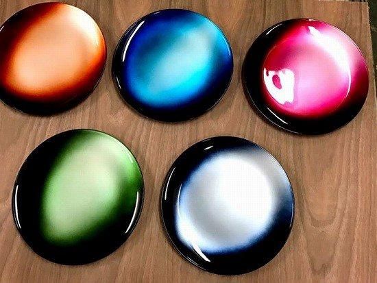 Japanese lacquer glass flat plate with gradient urushi finish