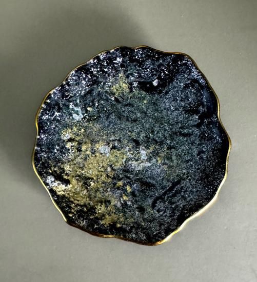 Black glitter textured small dish, top view