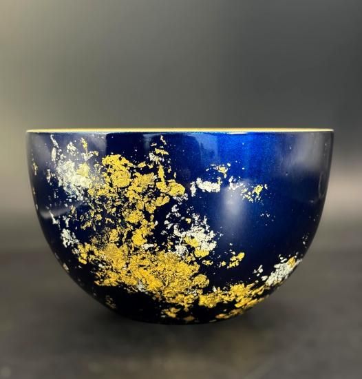 Kodai lapis lazuli blue bowl with gold leaf, side view