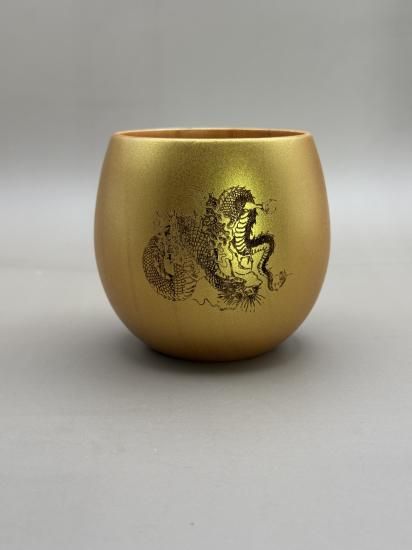 Gold dragon wooden cup, front view