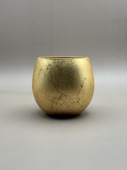 Wooden egg cup with gold leaf, front view